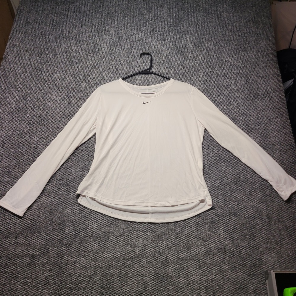 Nike Dri-FIT Womens Long Sleeve Performance Workout Shirt White Medium